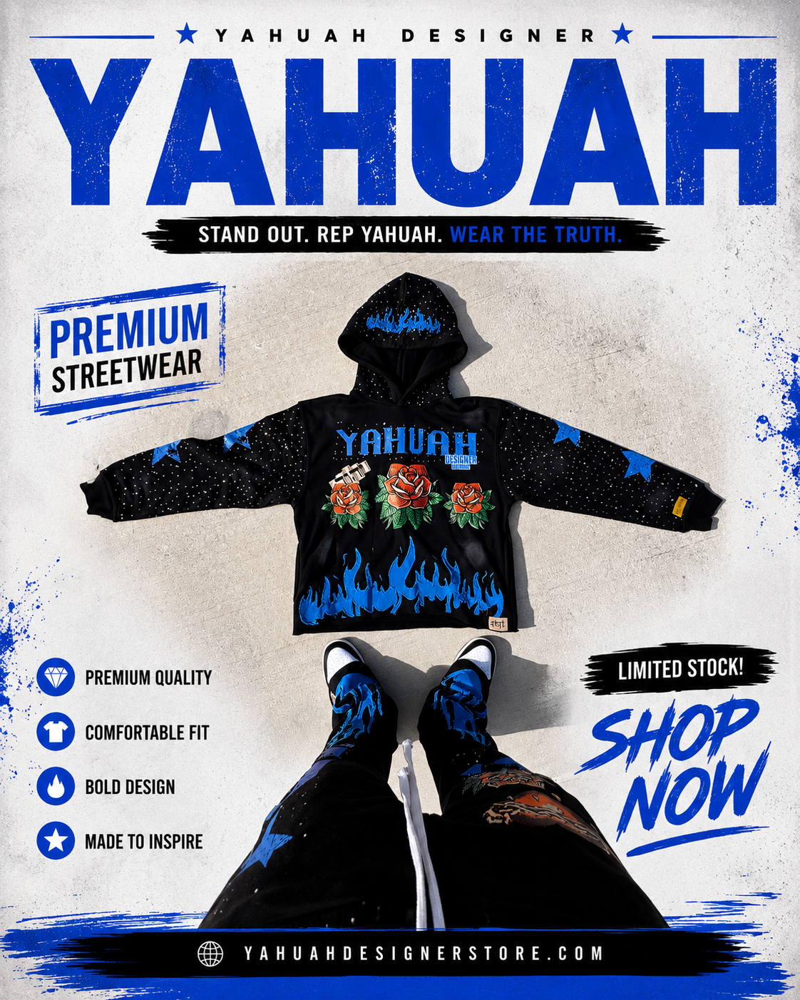 Yahuah Designer Black Flared Sweatpants & Cropped Hoodie Set
