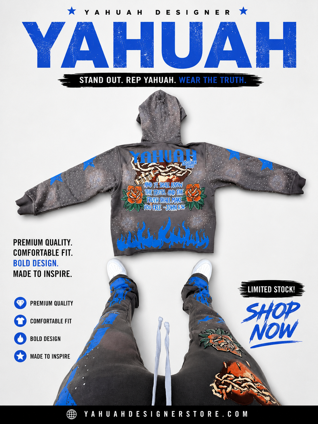 Yahuah Designer “Grey Flared Sweatpants & Cropped Hoodie Set"