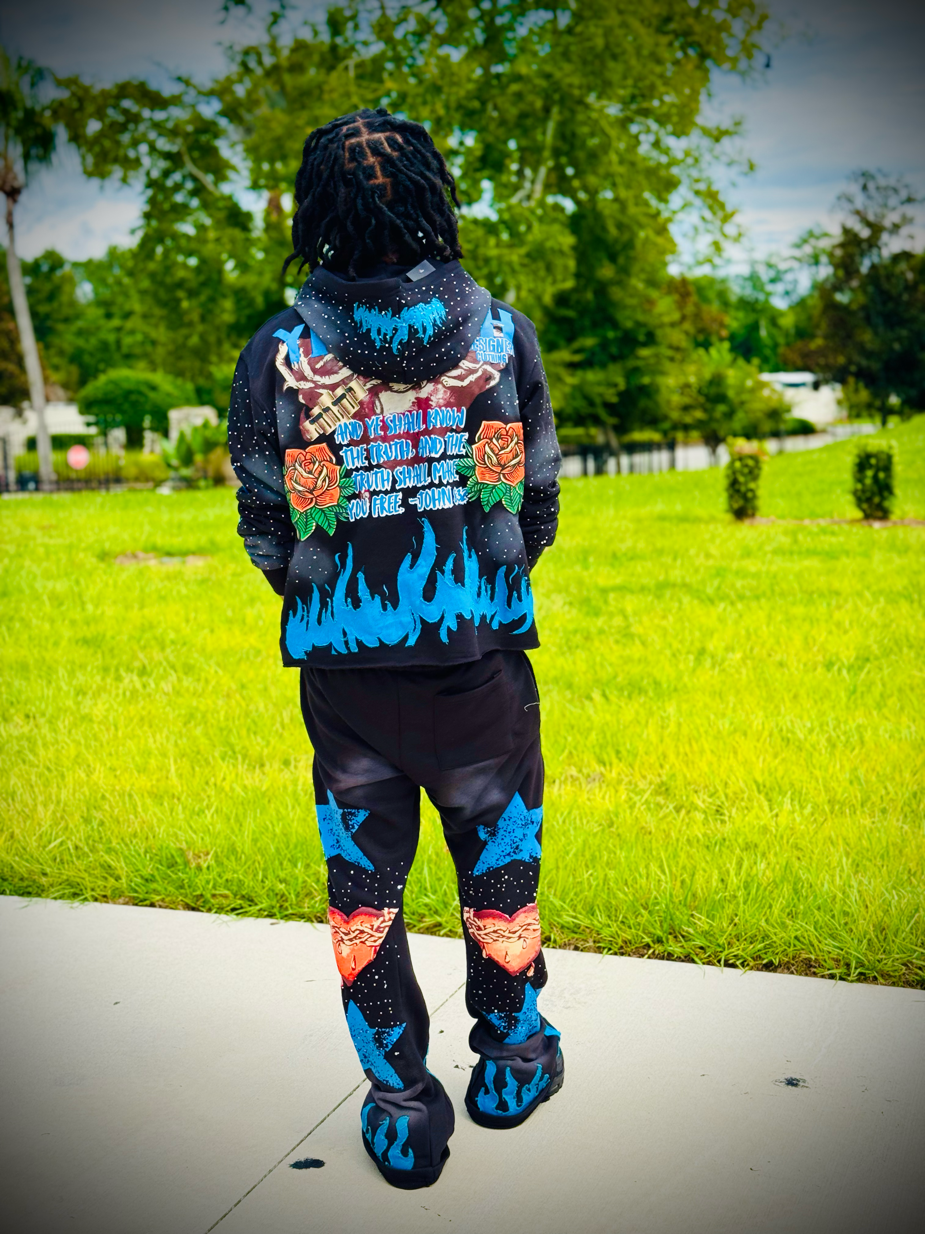 Yahuah Designer “Black Flared Sweatpants & Cropped Hoodie Set"