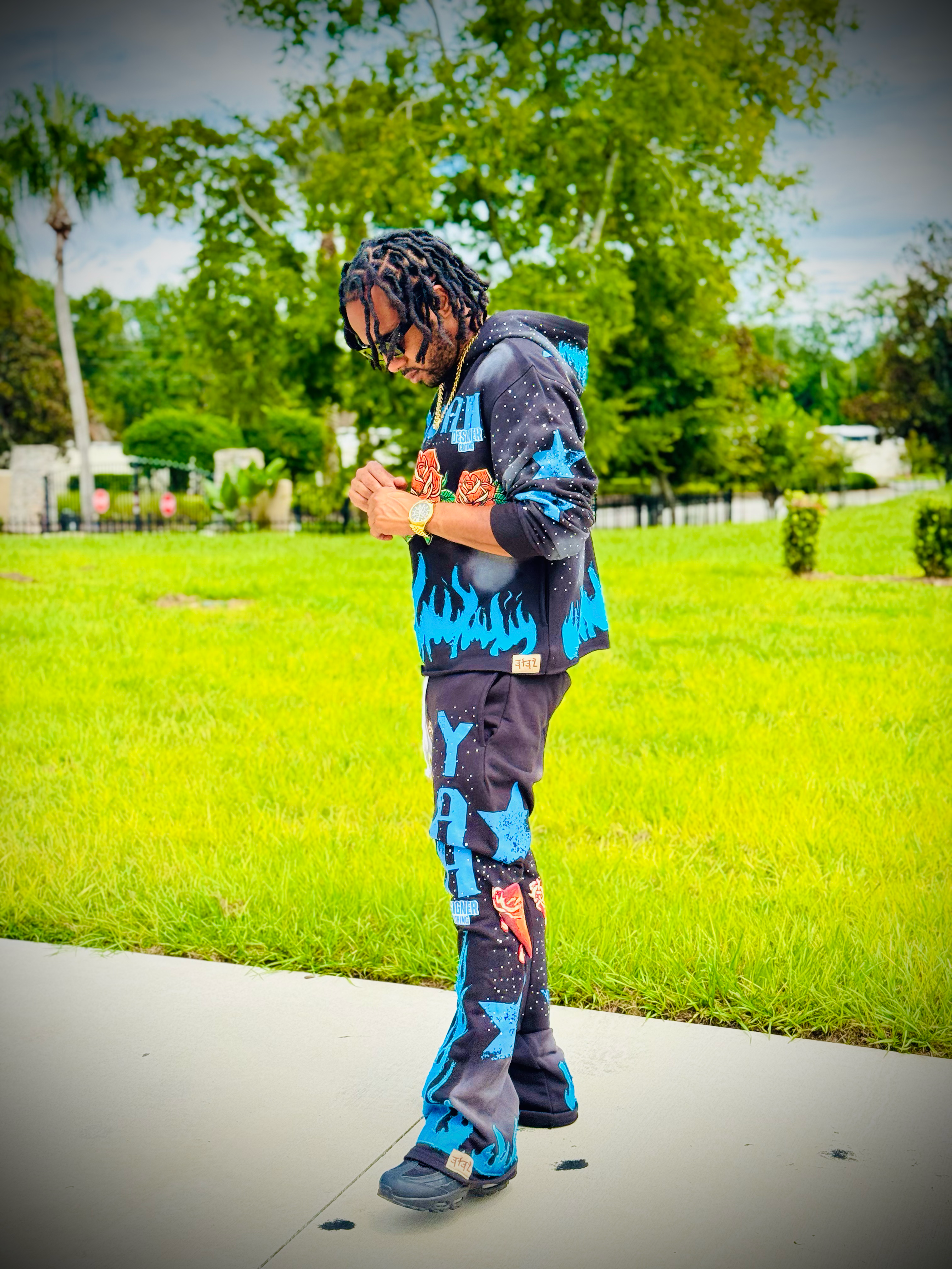 Yahuah Designer “Black Flared Sweatpants & Cropped Hoodie Set"