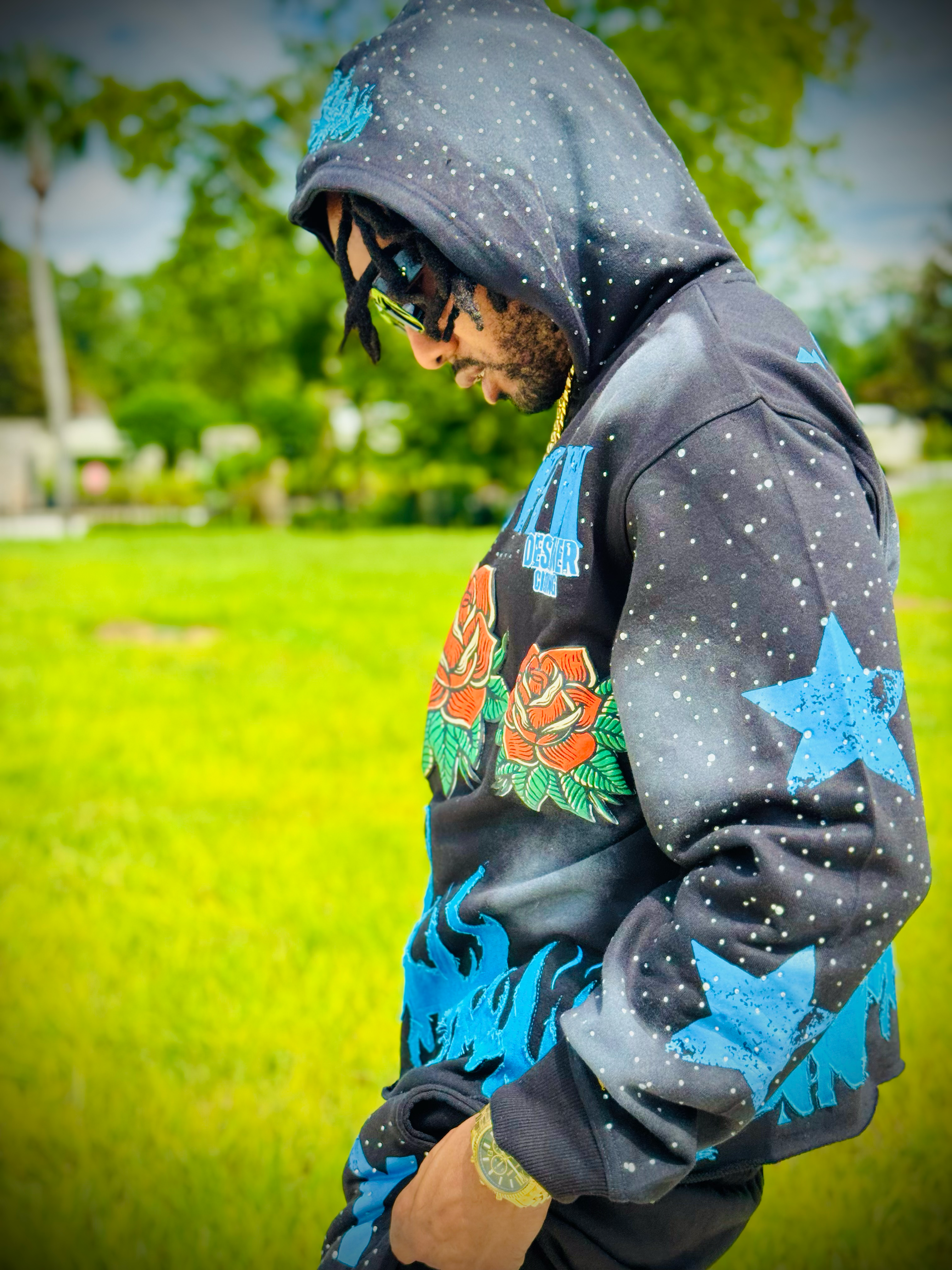 Yahuah Designer “Black Flared Sweatpants & Cropped Hoodie Set"