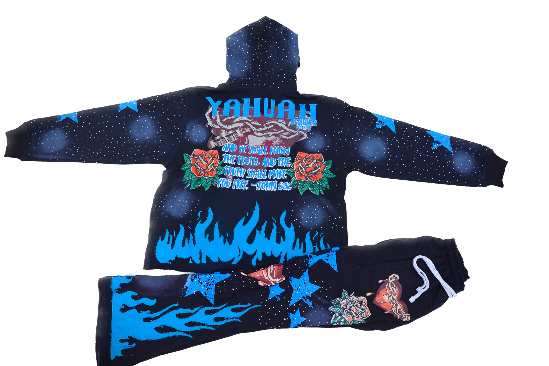 Yahuah Designer Black Flared Sweatpants & Cropped Hoodie Set