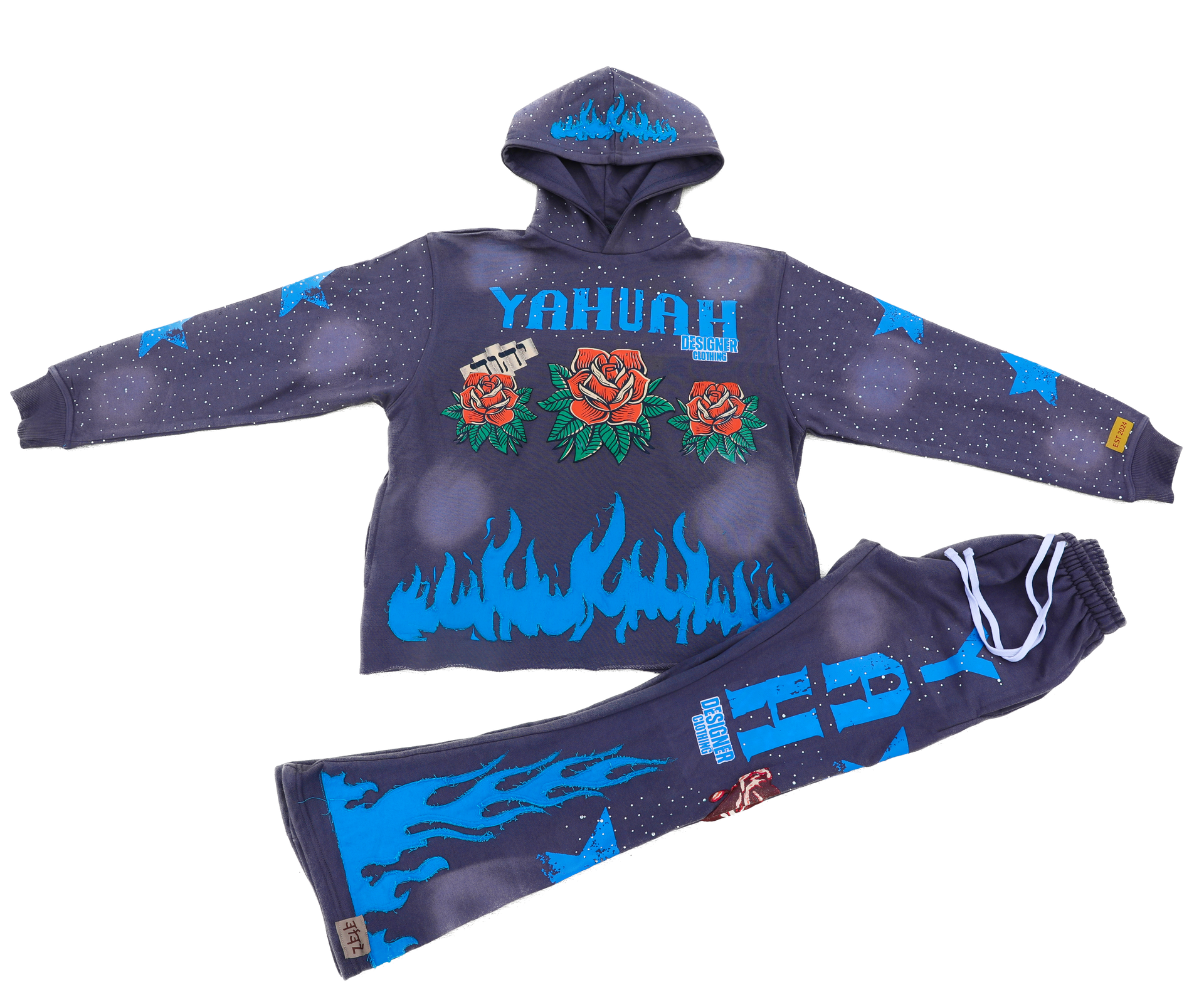 Yahuah Designer “Grey Flared Sweatpants & Cropped Hoodie Set"