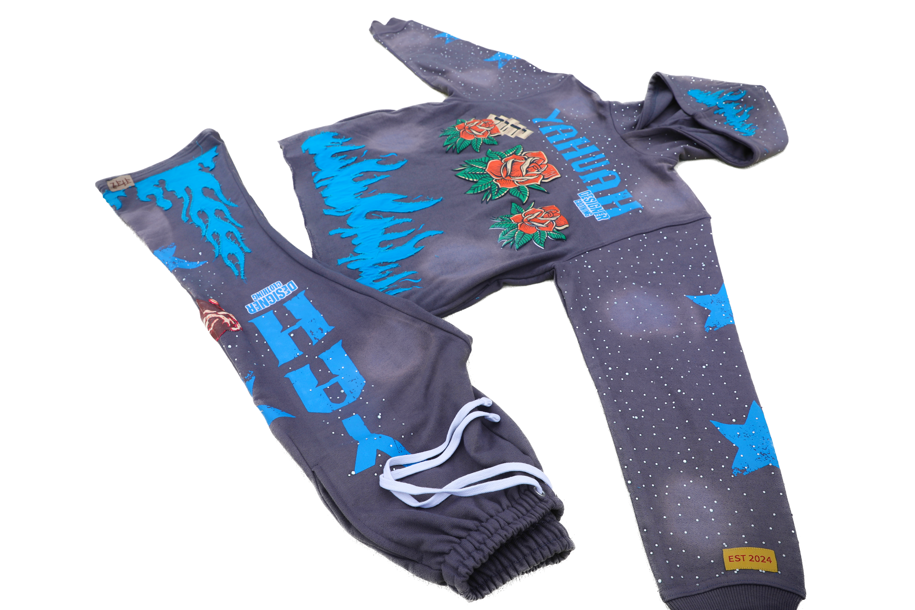 Yahuah Designer “Grey Flared Sweatpants & Cropped Hoodie Set"