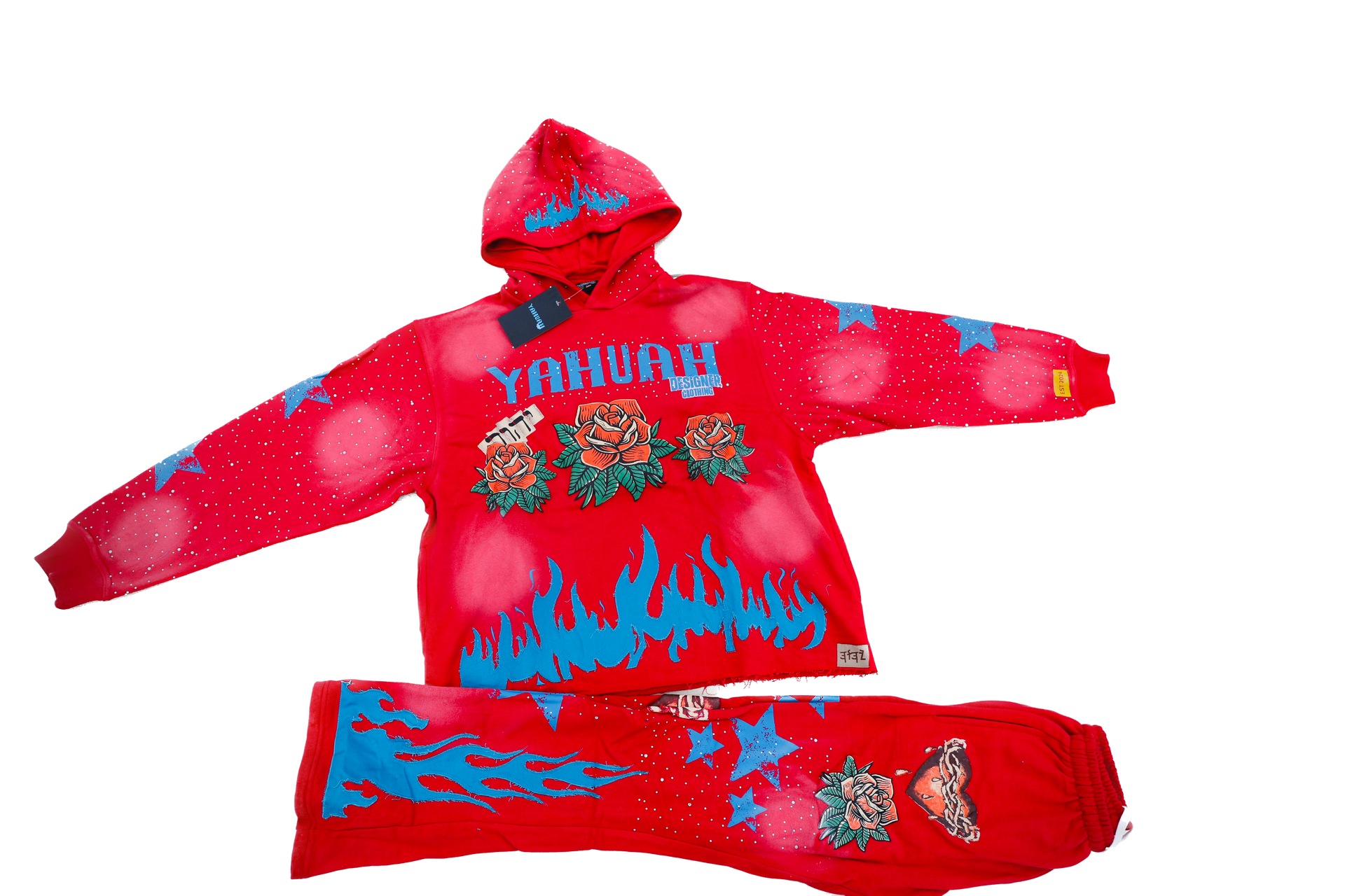 Yahuah Designer “Red Flared Sweatpants & Cropped Hoodie Set"