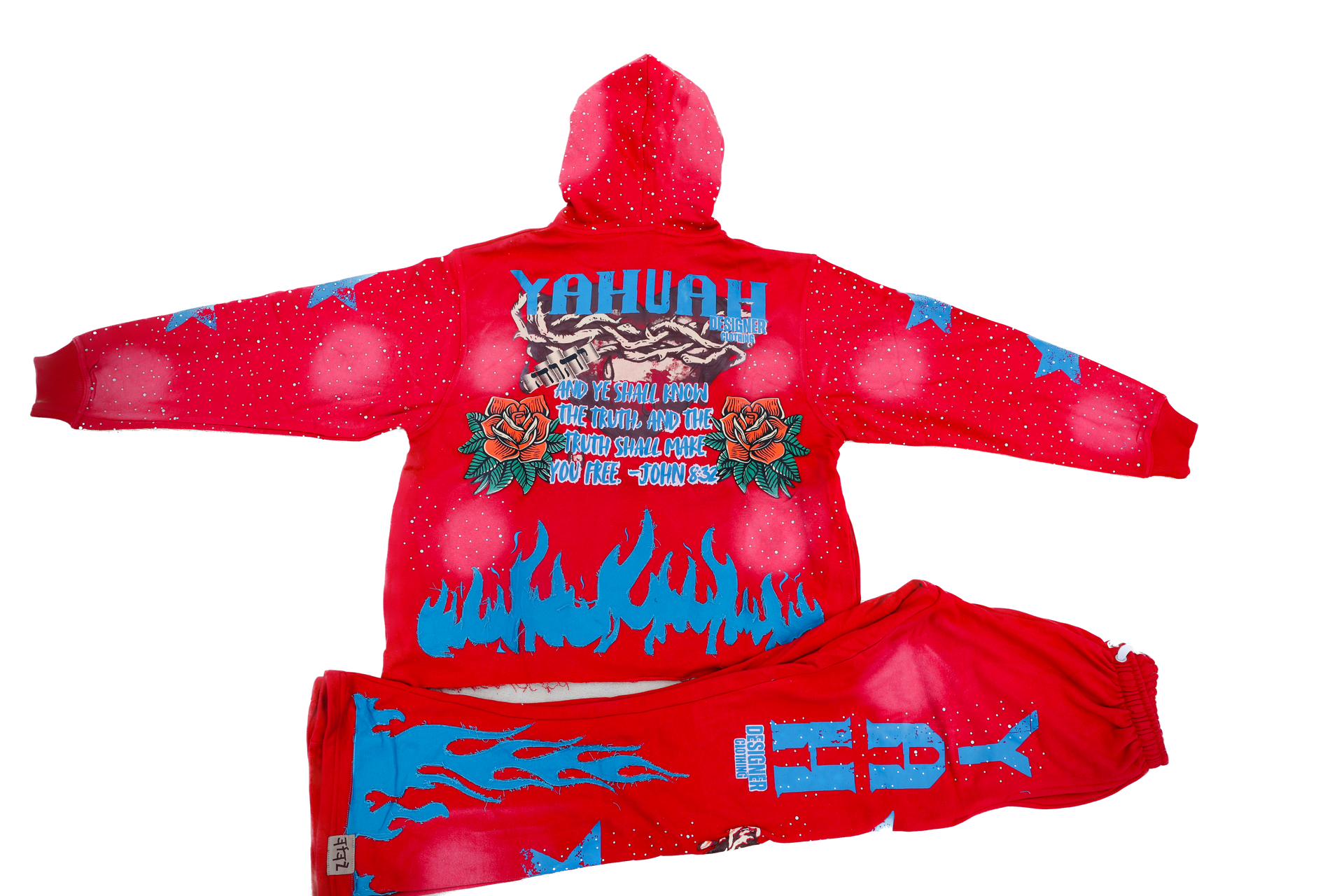 Yahuah Designer “Red Flared Sweatpants & Cropped Hoodie Set"