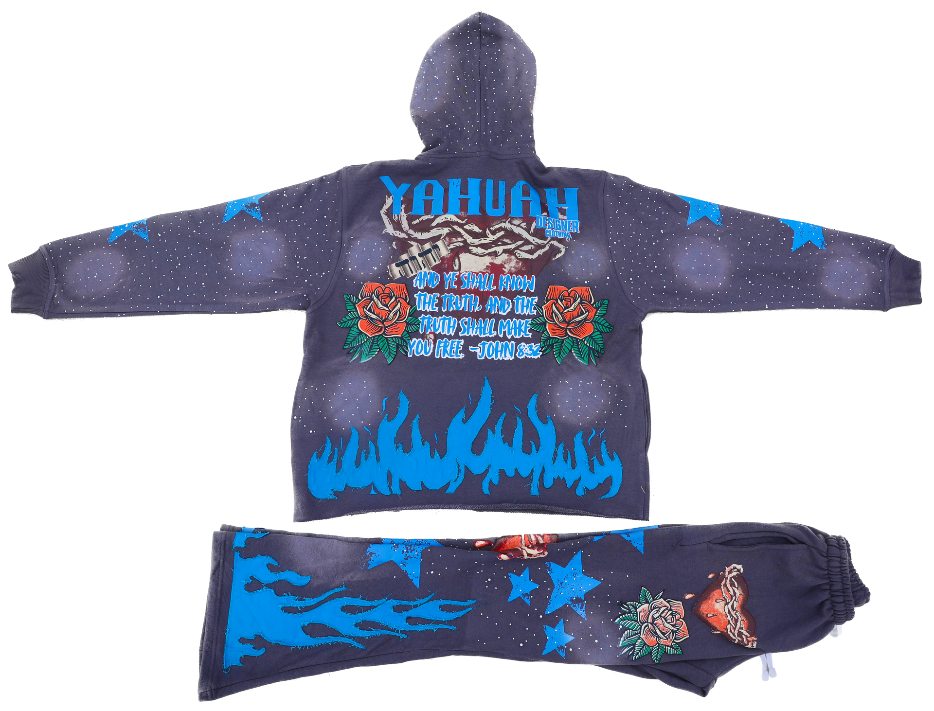 Yahuah Designer “Grey Flared Sweatpants & Cropped Hoodie Set"