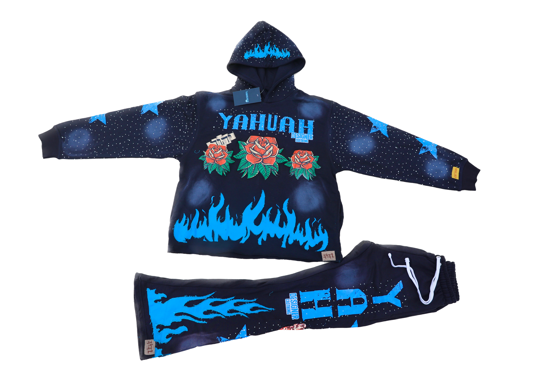 Yahuah Designer Black Flared Sweatpants & Cropped Hoodie Set