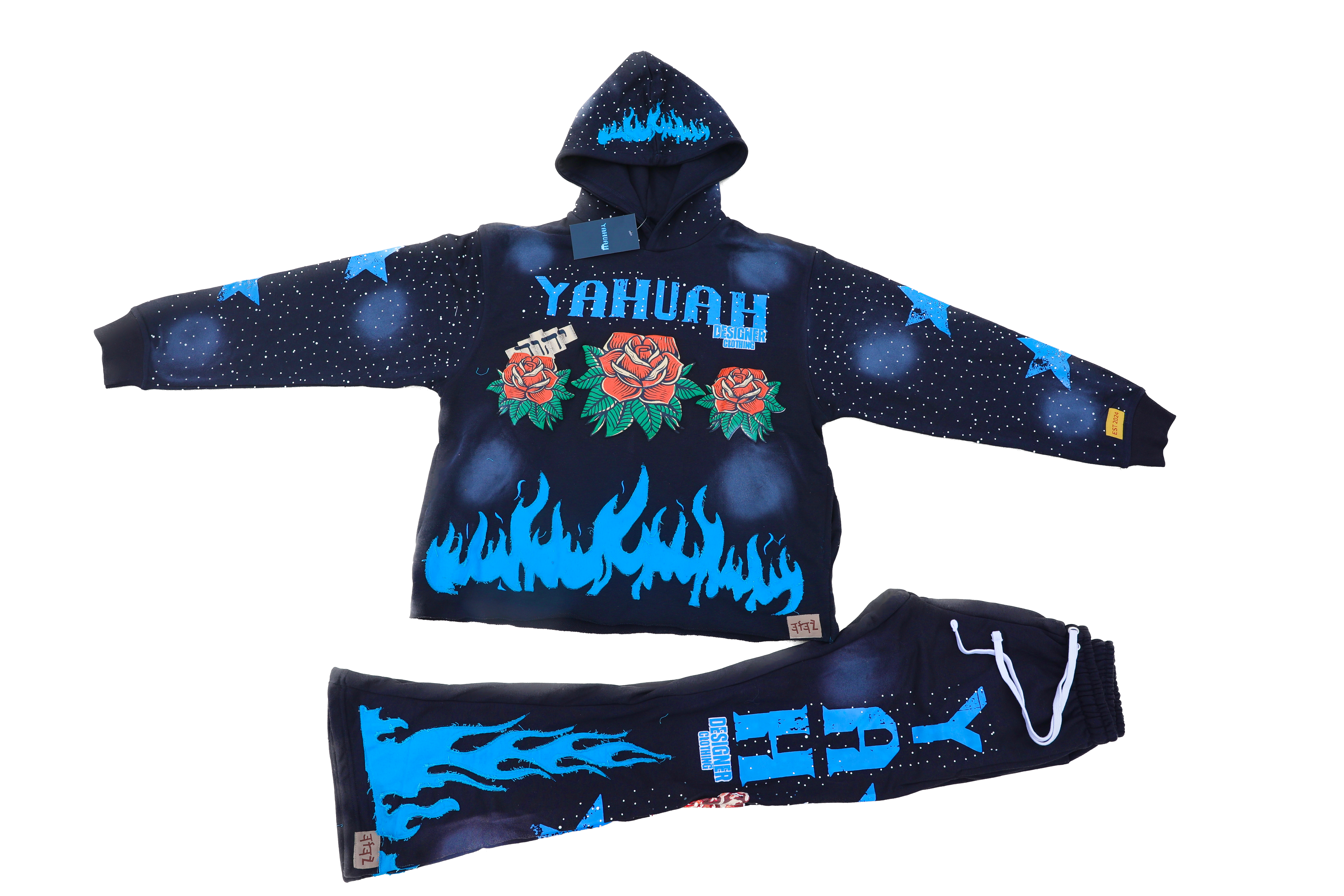 Yahuah Designer “Black Flared Sweatpants & Cropped Hoodie Set"